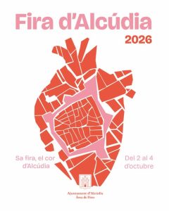 Manifesto ufficiale della Fira d'Alcúdia 2026 con il centro storico disegnato come un cuore rosso