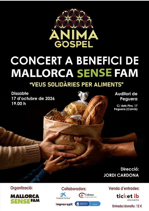 Manifesto ufficiale del concerto benefico di Ànima Gospel a favore di Mallorca Sense Fam allAuditori de Peguera