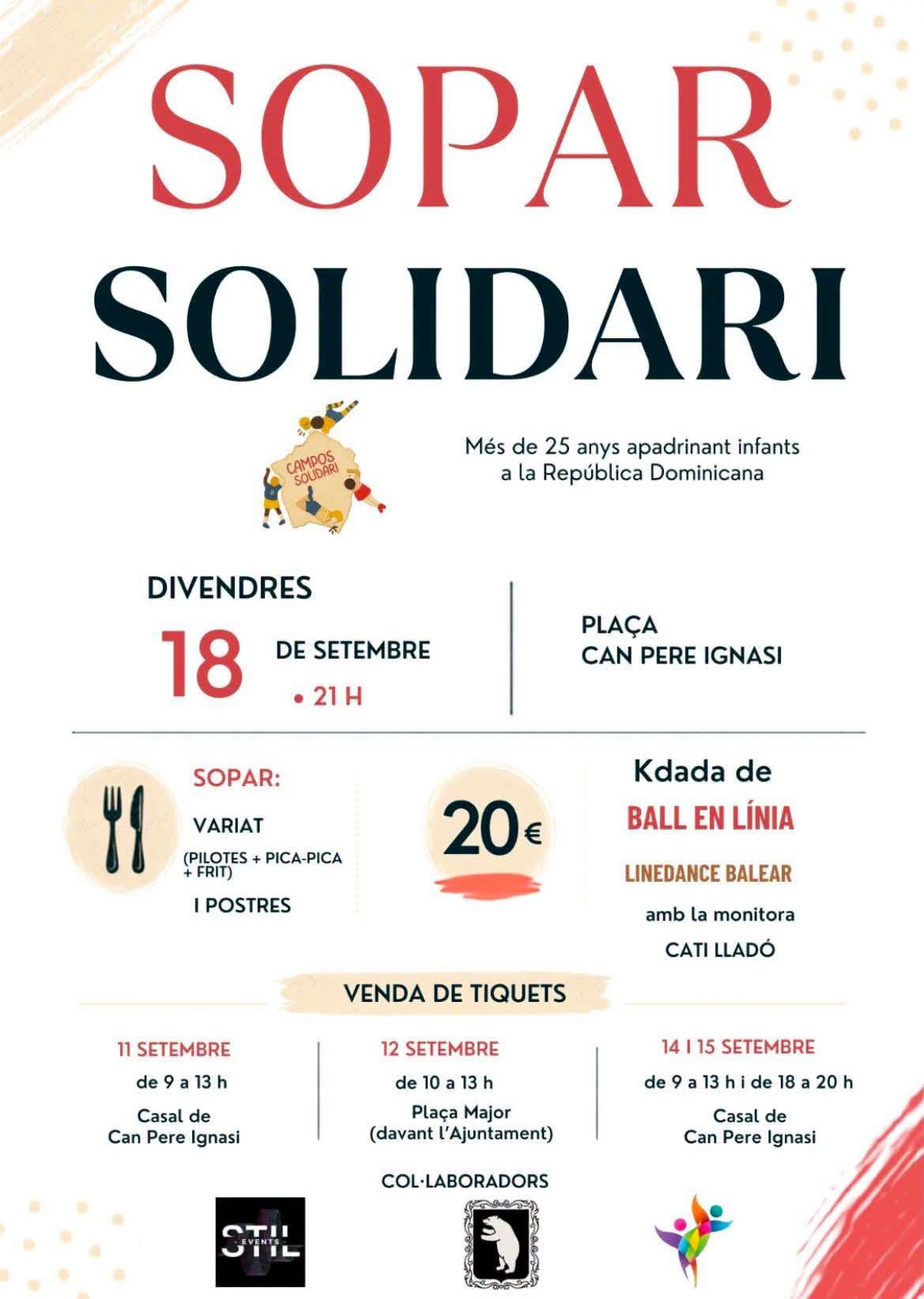 Manifesto della cena solidale di Campos del 18 settembre alle 21:00