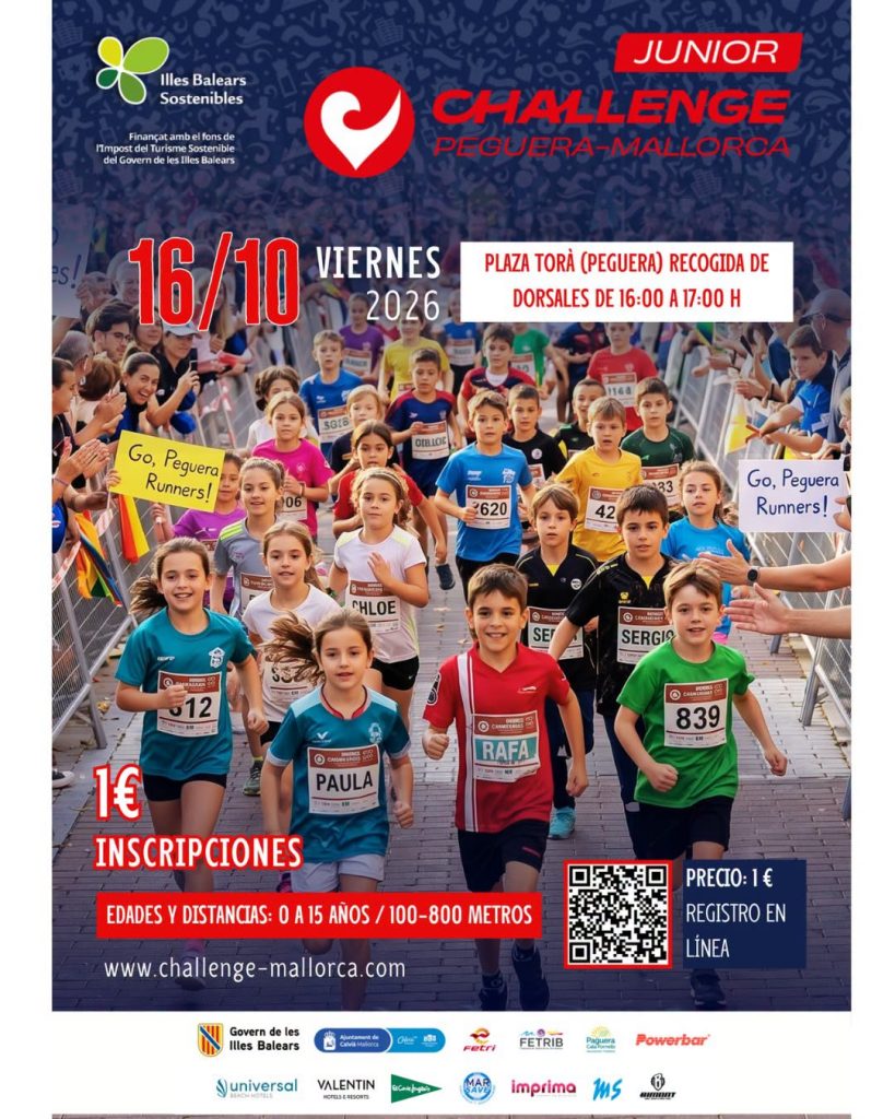 Locandina della Junior Challenge Peguera-Mallorca per bambini a Plaza Torà