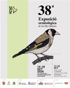 Locandina della 38ª Exposició Ornitològica de les Illes Balears con illustrazione di un cardellino