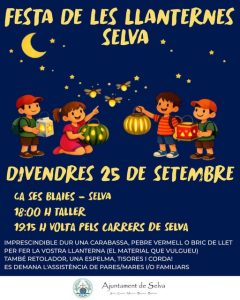 Locandina illustrata di bambini con lanterne sotto un cielo notturno