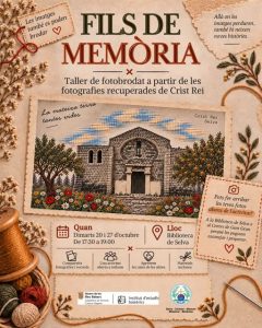Locandina del laboratorio «Fils de memòria» nella biblioteca di Selva