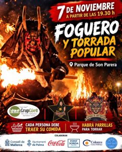 Locandina del falò e grigliata popolare del Grup Güell al parco di Son Parera, 7 novembre