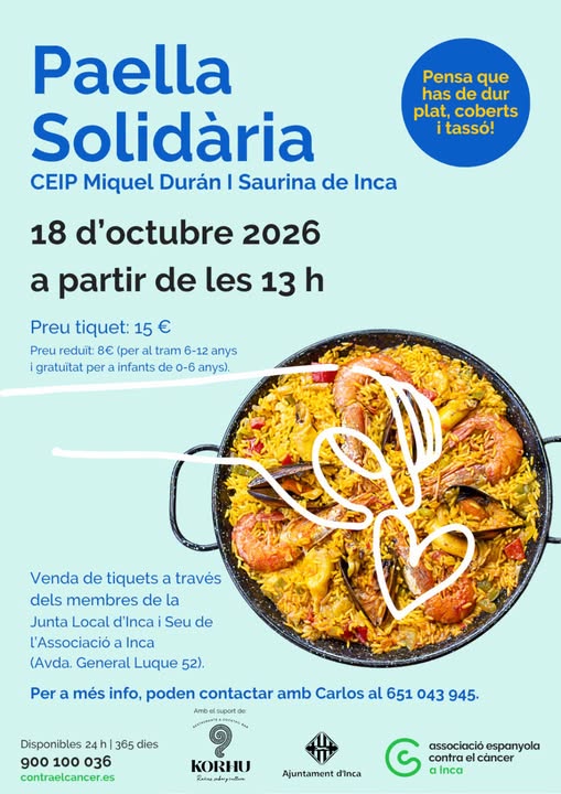 Locandina della paella solidale del CEIP Miquel Durán i Saurina di Inca