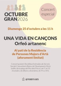 Locandina del concerto «Una vida en cançons» dell'Orfeó Artanenc, 25 ottobre ad Artà