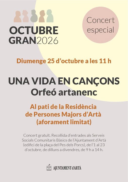 Locandina del concerto «Una vida en cançons» dell'Orfeó Artanenc, 25 ottobre ad Artà